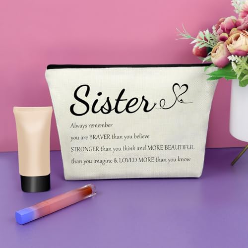 Sazuwu Inspirational Sister Makeup Bag - Cotton Linen Travel Pouch
