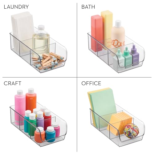 iDesign Linus Stackable 3-Section Divided Storage Bin, Clear (Set of 4)