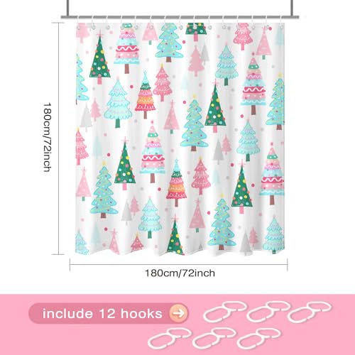 Pastel Christmas Tree Shower Curtain Pink Teal 72x72 Inch - Pack of 1