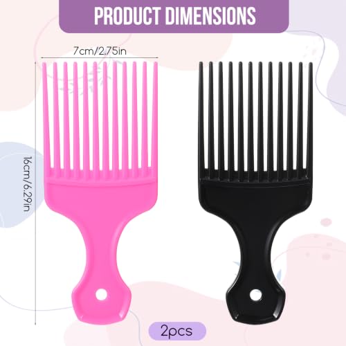 Exclaith 2Pcs Plastic Hair Picks for Curly Hair, Wide Tooth Afro Combs