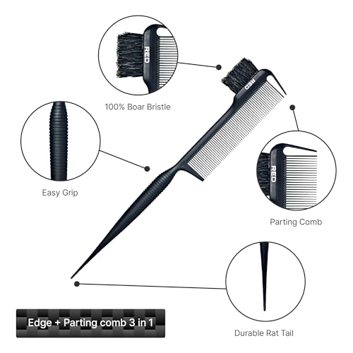 RED by Kiss Carbon Fiber 3-in-1 Edge Brush and Rat Tail Parting Comb