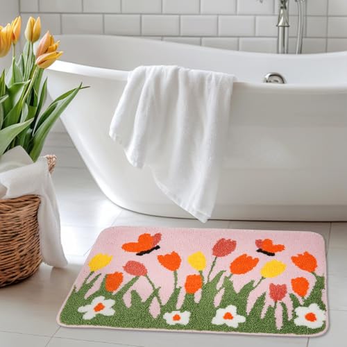 Spring Tulip Bath Mat - Non-Slip Bathroom Rug 17x27 Inch