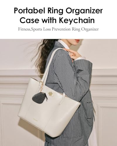 COOLYOUTH Travel Jewelry Case with Keychain Mini Leather Pouch Grey
