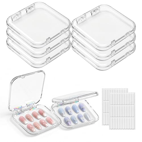 6 Clear Acrylic Press On Nail Storage Boxes with Adhesive Tapes