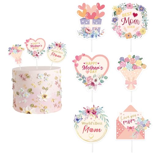 12 PCS Happy Mother's Day Cake Toppers - Floral Decorations