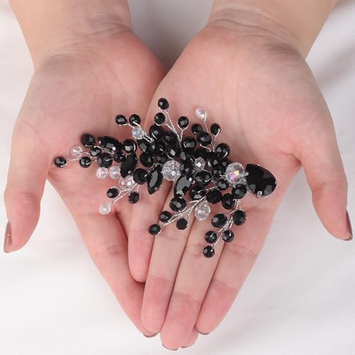 Teyglen Black Rhinestone Crystal Hair Barrette Wedding Hair Clip