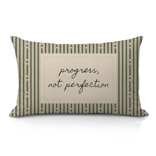 Progress Not Perfection 12x20 Lumbar Pillow Cover, Retro Green Soft Flannel