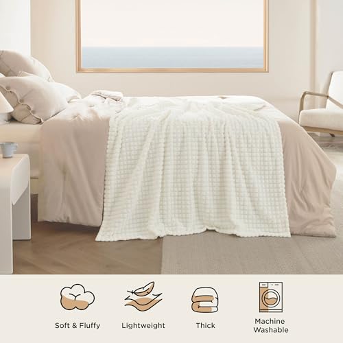 Bedsure Soft Throw Blanket for Couch - GentleSoft Fluffy Fleece Blanket for Sofa & Bed, Cozy Fuzzy Throw for All Seasons, White, 50x70 Inches