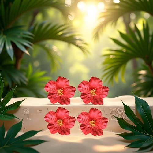 Red Hawaiian Flower Hair Clip Set 8cm Bohemian Hair Accessories