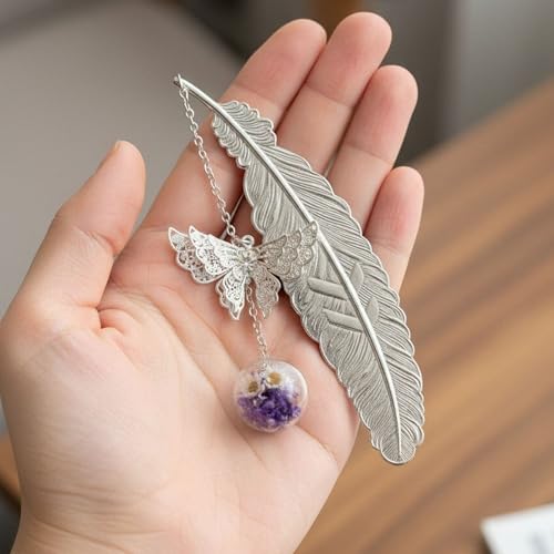 Metal Feather Bookmark with Butterfly Charms - Ideal Gifts for Book Lovers