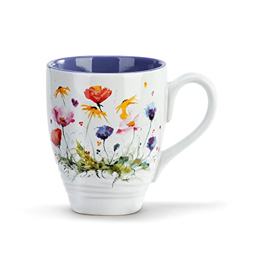 DEMDACO Dean Crouser Wildflowers Watercolor Purple on White 16 Ounce Glossy Ceramic Stoneware Coffee & Tea Mug With Handle