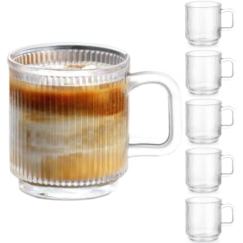 Premium Glass Coffee Mug Set 12 OZ Handle Stripes Heat-Resistant