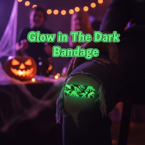 100 Pcs Glow in The Dark Bandages, Cute Breathable Waterproof Neon Adhesive Wraps with Dinosaur Designs for Cuts, Scrapes, and Wounds