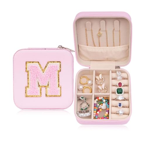 Personalized Pink Jewelry Travel Case for Women - Letter M