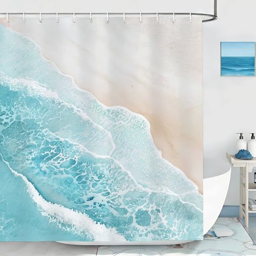 Mocsicka Ocean Shower Curtain - Blue Wave Coastal Decor, 72x72