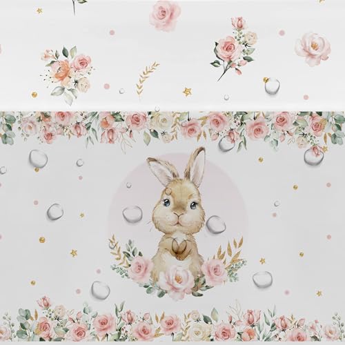 Bunny Birthday Tablecloth Set - 3 Disposable Pastel Easter Party Covers 86x55in