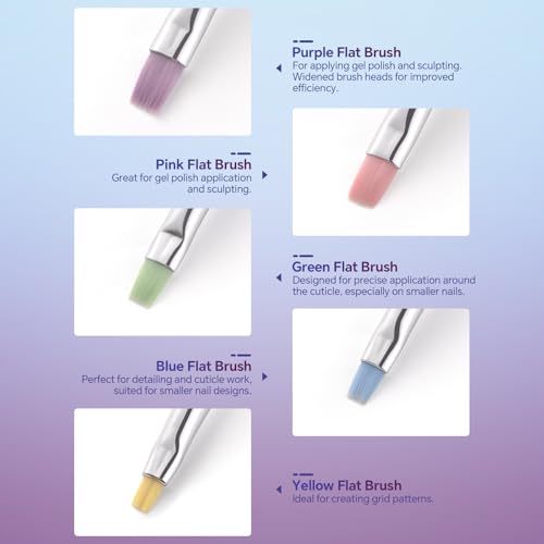 KAZIPOP 10PCS Acrylic Nail Brushes Set for Gel Polish Art and Liner Painting