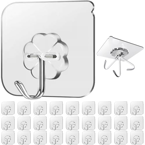 28 Pack Transparent Self-Adhesive Hooks for Heavy Duty Use