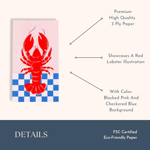 Bonjour Fête Lobster Guest Towels, 3-Ply Paper Napkins, 4.25 x 7.75, 20 Pack