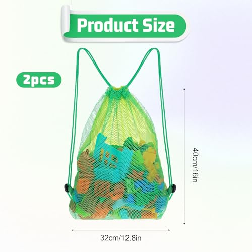 Josojoou 2pcs Mesh Beach Toy Bag - Large Drawstring Sand Toy Storage
