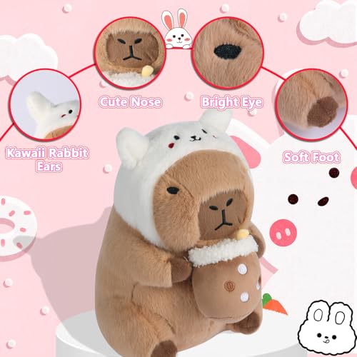 Cute Capybara Plush Toy - Soft Stuffed Animal Doll with Bunny Ears, 12 Inch