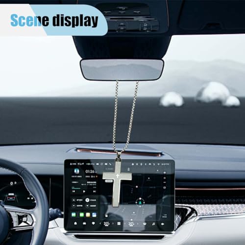 Stainless Steel Cross Necklace Pendant for Car Mirror - Bible Verse