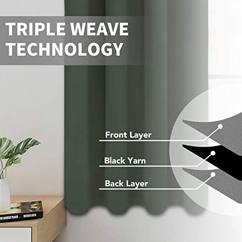 Easy-Going Blackout Curtains, Thermal Insulated Grommet Drapes, 52x63 in Greyish Green - Noise Reduction & Room Darkening