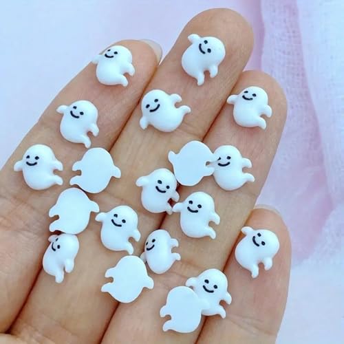 50PCS Halloween Nail Charms Cute 3D Ghost and Bat Resin Rhinestones