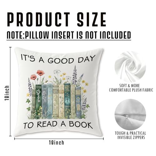 It's a Good Day to Read a Book Pillow Cover - 18x18, Bookish Decor, Variation 2