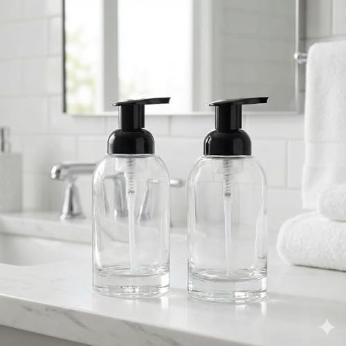 2 Pack Clear Glass Foaming Soap Dispenser - 13oz Durable Design
