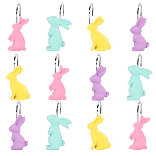 Easter Bunny Shower Curtain Hooks Set - Resin & Metal Decor for Bathroom & Home