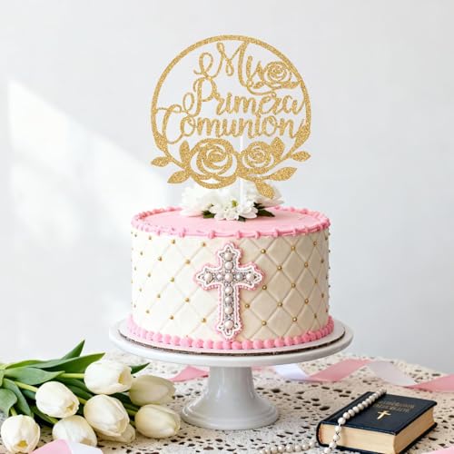 Gold Glitter Mi Primera Comunion Cake Topper for Celebrations