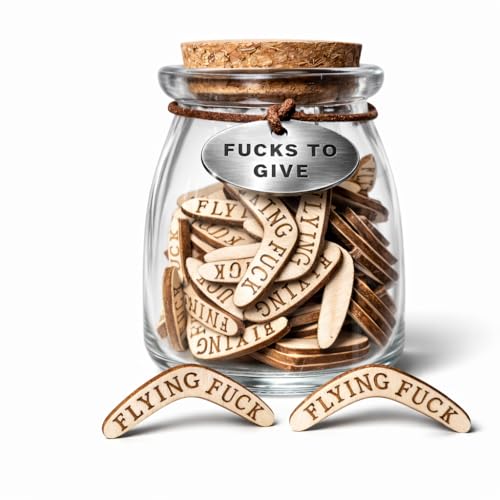 No Fucks Left To Give Jar - Funny Coworker Gag Gift with Flying Wooden Cutouts