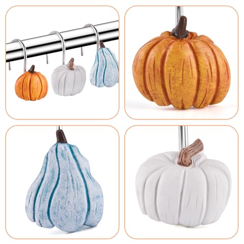 EVOOKA Pumpkin Shower Curtain Hooks - Set of 12 Rustic Metal Fall Rings