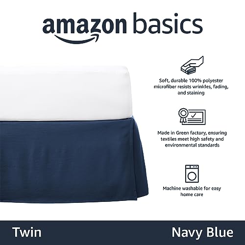 Amazon Basics Pleated Bed Skirt, Twin Size, Navy Blue, 16-Inch Drop