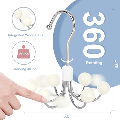 TOPIA HANGER 6-Hook Hoodie & Purse Hanger - White, 360° Swivel Closet Organizer