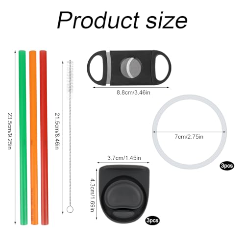 11pcs Replacement Kit for Owala, Water Bottle Parts Accessories Including 3 Silicone Stoppers Lid Top Cover Cap Insert Rubber Seal Gaskets 1 Cleaning Brush 3 Straws and Cutting Tool