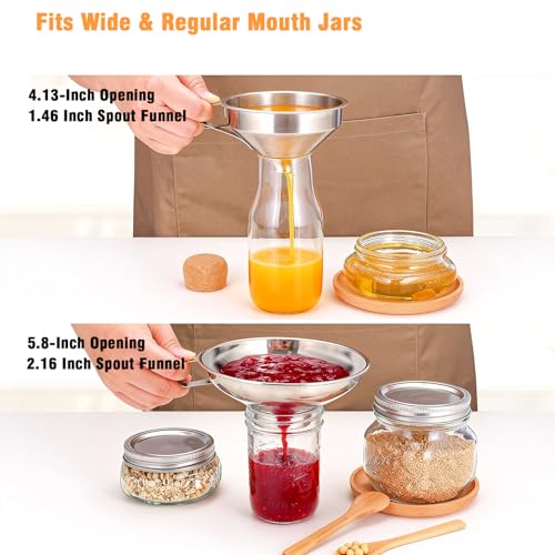 YUNFOOK 3-Piece Canning Funnel Set with Mesh Strainer - Stainless Steel for Wide & Regular Mouth Jars