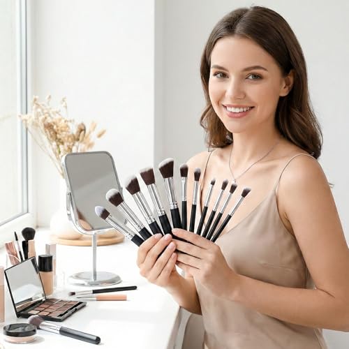10-Piece Makeup Brush Set with Soft Synthetic Bristles and Wooden Handles