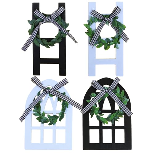 Wooden Window Ladder Sign Set - Rustic Holiday Tiered Tray Decor