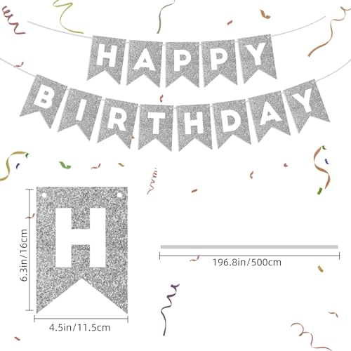 Silver Happy Birthday Banner for All Ages - Party Decoration Garland