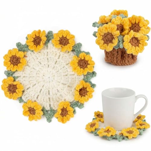 Sunflower Crochet Potted Plant Coasters - Soft Decorative Flowers
