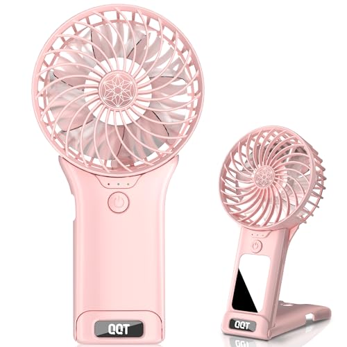 QQT Pink Rechargeable Handheld Fan - 4-Speed Portable Design