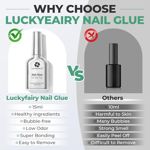 Luckyfairy 6-in-1 Nail Glue Gel for Acrylic False Nails, 15ml 2-Pack