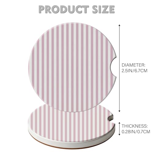 Pink Stripes Car Coasters - 2 Pack Absorbent Ceramic Coasters with Cork Base