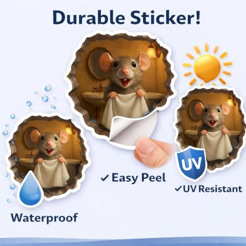 36Pcs 3D Mouse Hole Wall Decal Stickers - Waterproof Vinyl Mouse Art Set