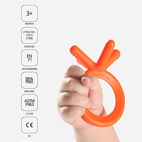 Comotomo Silicone Baby Teether - Ergonomic Finger-Shaped Design, Orange