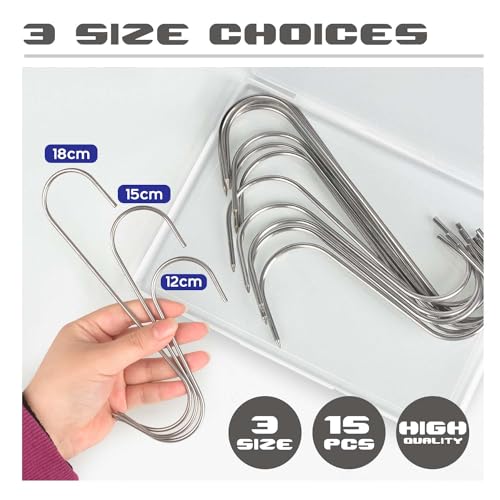 15 Pcs Stainless Steel Meat Hooks - S-Shaped Butcher Hooks Set