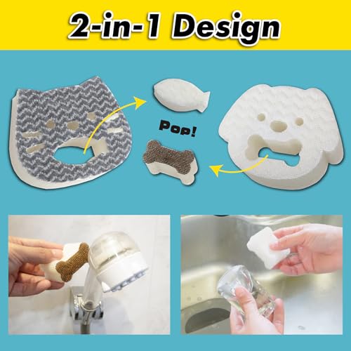 2-in-1 Dog Face Sponge Set for Kitchen & Bath - Detachable Scrubber