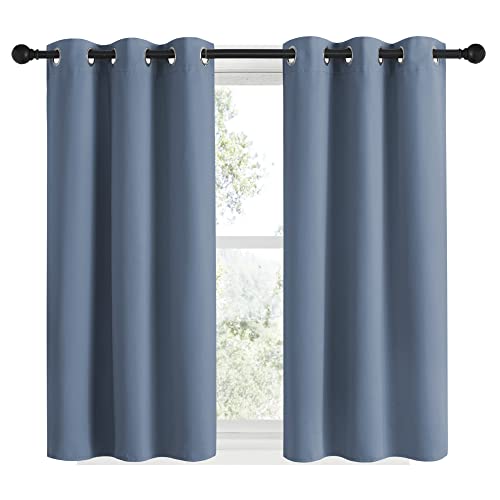 NICETOWN Blackout Kitchen Curtains, Thermal Insulated Grommet Panels - Stone Blue, 34" W x 48" L (Set of 2)